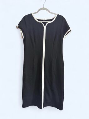 Talbots Black Shift Dress with White Trim - Women